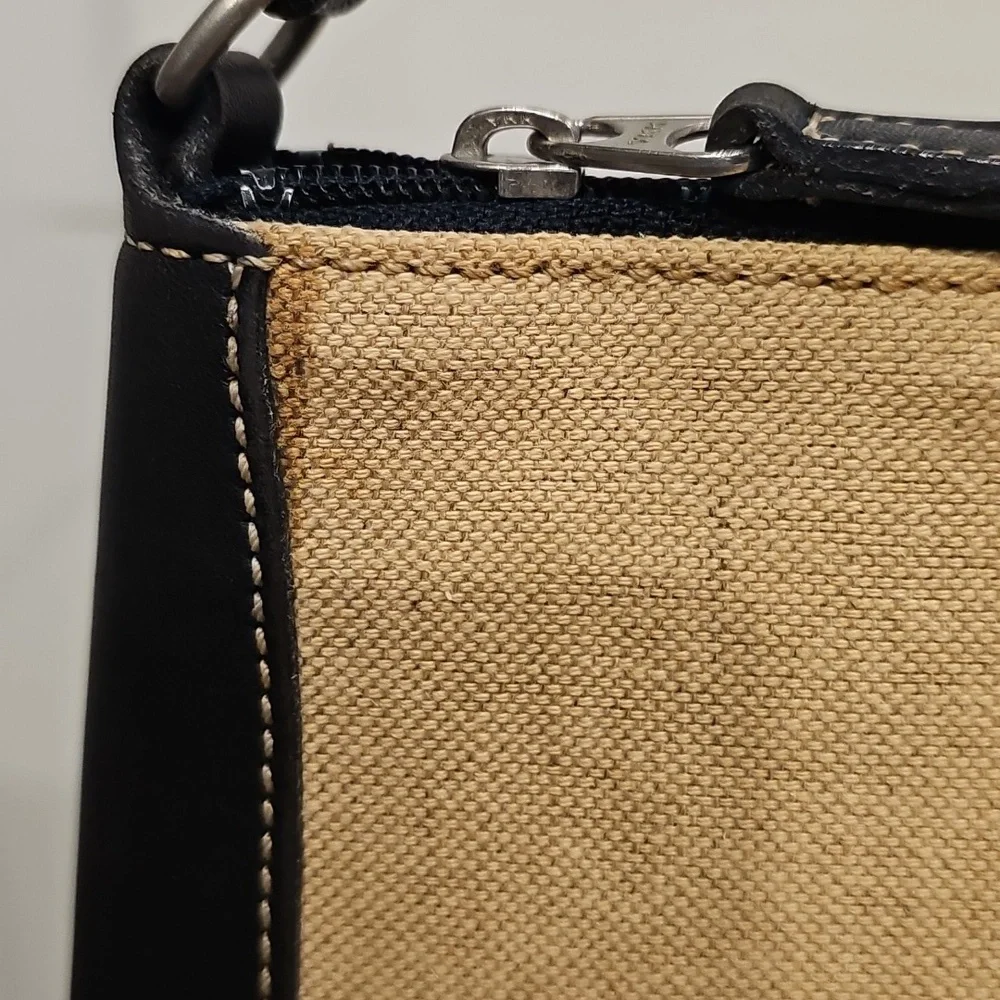 Coach Linen & Navy Leather Vintage Pochette A0C-6115 EUC